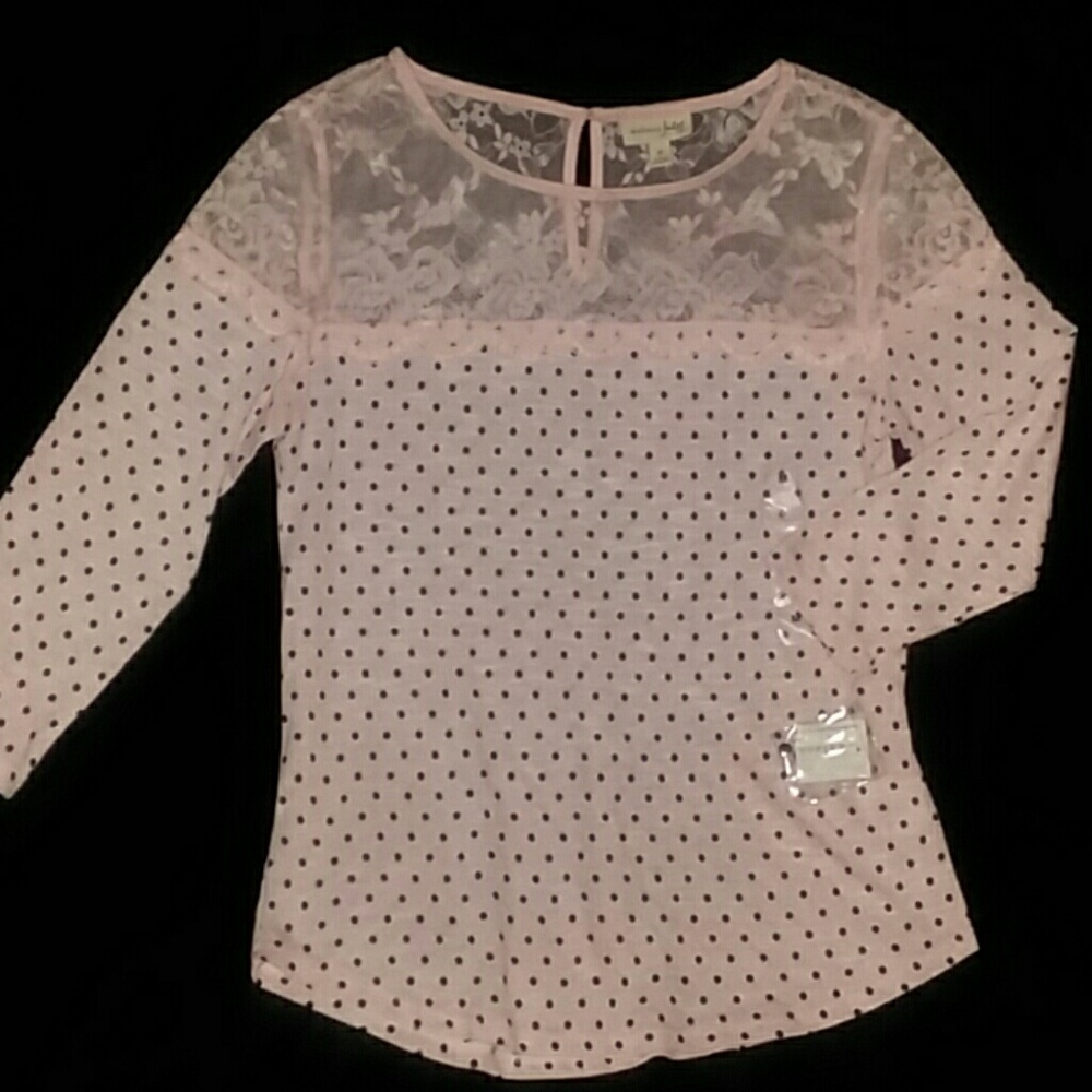 NWT Maison Jewels Lace Yoke Top Medium Pink Polka